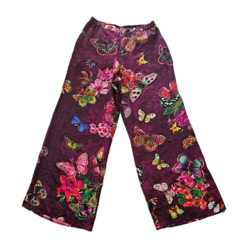 Johnny Was Silk Floral Butterfly Garden Prairie Tropical Pant Set S - Picture 11 of 16